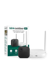 Blink Outdoor XR+ front view showing camera and Sync Module for extended coverage