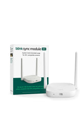Blink Sync Module XR+ front view showing compact hub and branding for easy setup