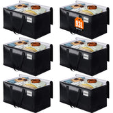 BlissTotes front view of six black heavy duty moving bags showing capacity benefit