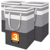 BlissTotes front view of three grey hampers showing capacity and neat storage