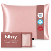Blissy front view of pink silk pillowcase showing smooth finish and luxury