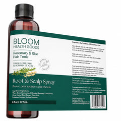 Bloom Health Goods bottle beside a measuring cup showing 6 fl oz scale