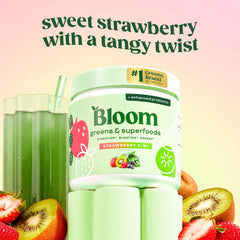 Bloom Nutrition powder texture close-up highlighting fine blend and easy mixing benefit