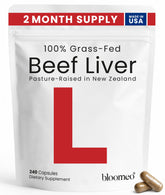 Bloomeo front packaging showing beef liver capsules and product benefits