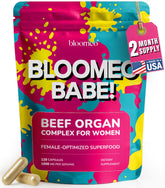 Bloomeo front packaging showing supplement bottle and label benefit