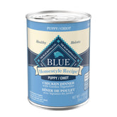 Blue Buffalo front can showing chicken puppy recipe and benefits
