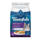 Blue Buffalo front packaging 7 lb showing senior chicken recipe benefits
