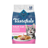 Blue Buffalo front packaging showing Tastefuls 15 lb bag and benefits