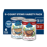 Blue Buffalo variety pack front packaging showing beef and chicken cans and convenience