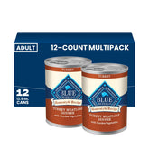 Blue Buffalo front packaging showing turkey homestyle recipe and 12-pack convenience
