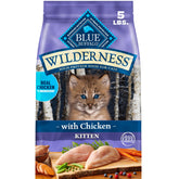 Blue Buffalo front packaging showing Wilderness kitten recipe benefits