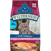 Blue Buffalo bag front view showing salmon recipe and benefits