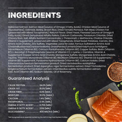 Ingredient flatlay with salmon, grains, and vegetables for Blue Buffalo