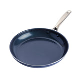 Blue Diamond front view of 12-inch skillet showing glossy blue finish and large cooking surface benefit