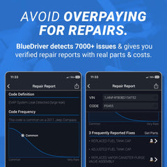BlueDriver repair report screenshot with VIN-matched fixes for accurate repair guidance
