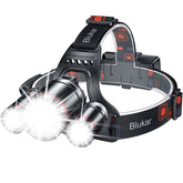 Blukar headlamp front view showing bright LED array and durable housing benefit visibility