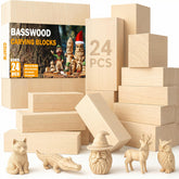Bluvizo front packaging showing 24-piece basswood block set and ready-to-carve selection