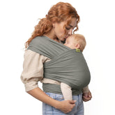 Boba wrap front view grey showing snug ergonomic fit and comfort