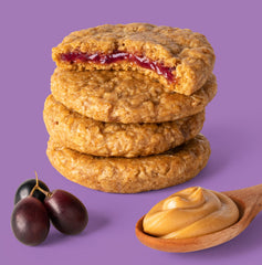 Detailed view of Bobo's grape jelly core highlighting real fruit filling