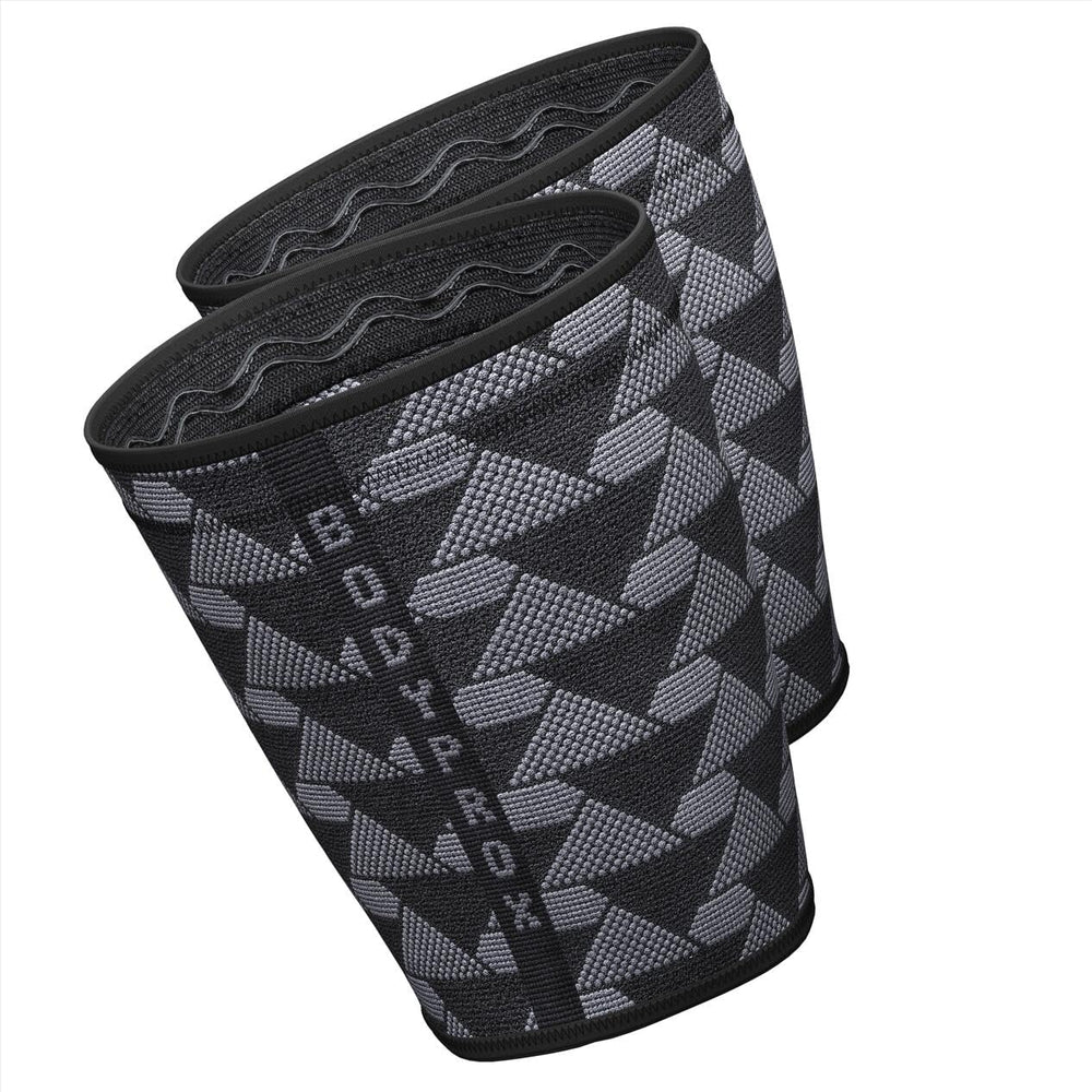 Bodyprox thigh sleeve front view showing fit and coverage for targeted support