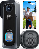 BOIFUN front view of doorbell showing wide-angle coverage and easy mounting benefit
