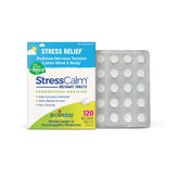 Boiron StressCalm box front showing calming tablet package and portable benefit