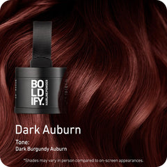 Boldify opened pressed powder in dark auburn showing smooth application surface