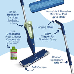 Bona 18-inch microfiber pad laid flat highlighting coverage and fast cleaning