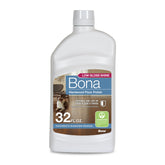 Bona bottle front view showing low gloss polish and easy application benefit