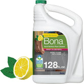 Bona front packaging showing Lemon Mint scent and 128 fl oz refill benefit