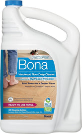 Bona bottle front label showing product name and refill benefit
