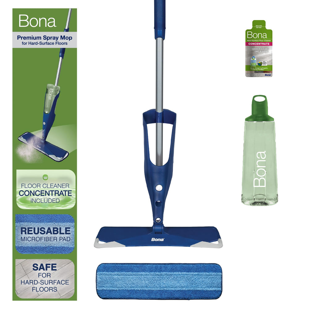 Bona premium mop front view showing accessories and ready-to-use convenience