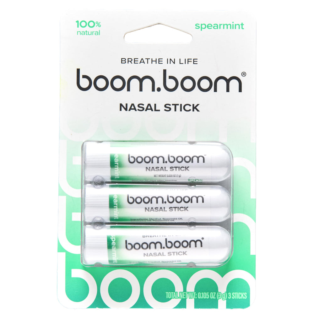 BoomBoom front packaging showing three spearmint inhalers and cooling benefit