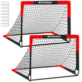 BORNEW front view of two assembled goals showing portability and play setup