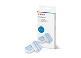 Bosch descaling tablets front packaging showing 3-tablet pack and brand benefits