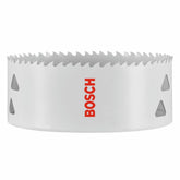 Bosch HBT500 front view showing full 5-inch hole saw and label for high visibility