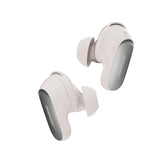 Bose earbuds front view showing sleek white smoke finish and premium fit
