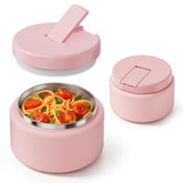 BOSEDSANG pink jar front view showing compact insulated lunch container and portability