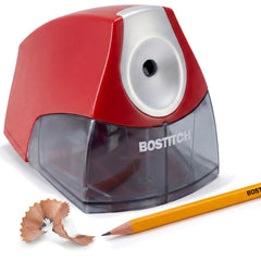 Bostitch electric sharpener front view showing compact red housing and desktop convenience
