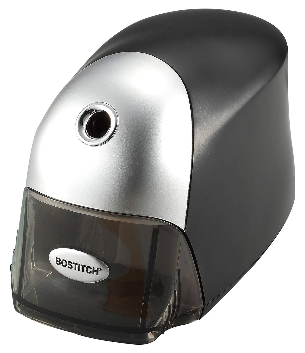 Bostitch QuietSharp executive front view showing sleek black housing and controls for fast sharpening