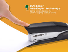 Bostitch side profile stapling a stack of paper for fast office use