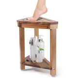 Boulphia front view of acacia shower foot rest showing triangular shape and finish, adds stability