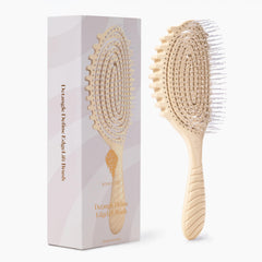 Bounce Curl EdgeLift Brush front view showing Shortbread finish and ergonomic grip benefit