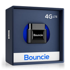 Bouncie front view showing device LED and compact design for easy installation