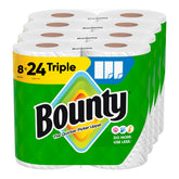 Bounty front packaging showing 8 triple rolls and bulk savings