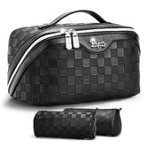 BOYATU front view of large makeup bag showing structured shape and zip benefit
