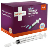 BRANDZIG front-packaging showing 100 individually wrapped 3ml syringes and cap for convenient storage and hygiene