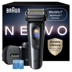 Braun NEVO front view showing ergonomic handle and premium finish benefit: comfortable grip