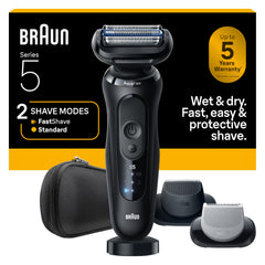 Braun Series 5 front view showing ergonomic grip and foil for gentle shave