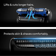 Braun SmoothShave blade closeup showing design to capture longer and flat-lying hairs
